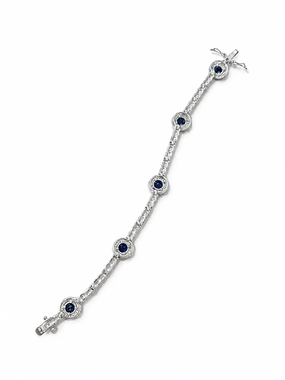 925 Sterling Silver Blue Sapphire wnd Cubic Zirconia Tennis Bracelet Size 7” - Picture 11 of 16